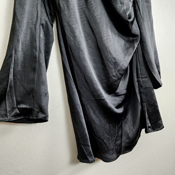 ASTR The Label Black Satin Cut Out Shoulder Mini Dress Bell Sleeve Size Medium - Picture 10 of 16